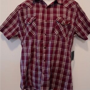 Men's Short-Sleeve Plaid Button-Down Shirt in Burgundy